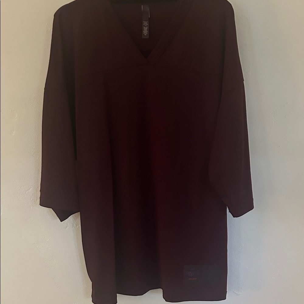 Skims x NikeOversized V-Neck Jersey Top in Deep Wine